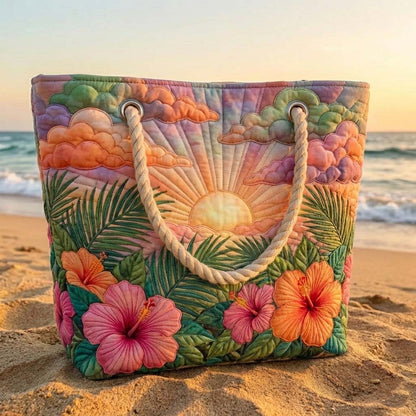 Ester – Quiltad strandväska med tropiskt mönster