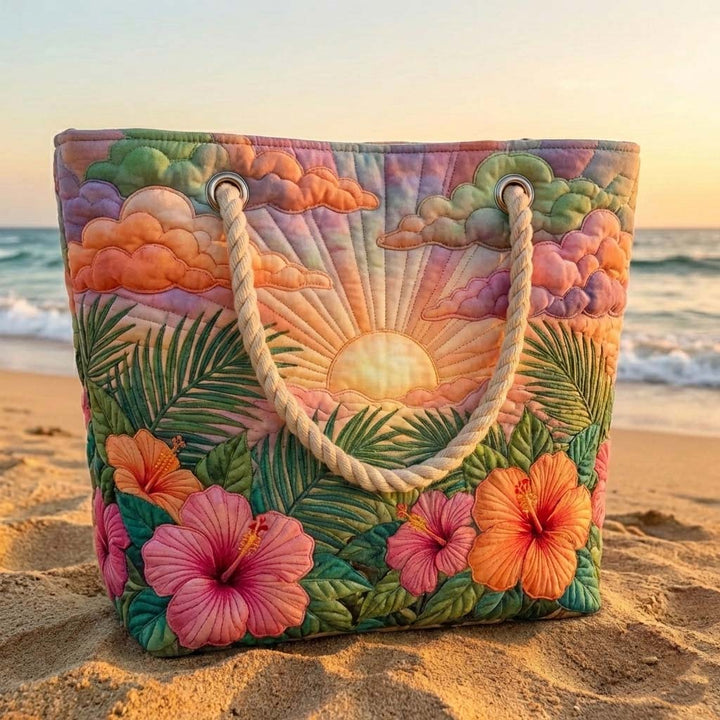 Ester – Quiltad strandväska med tropiskt mönster