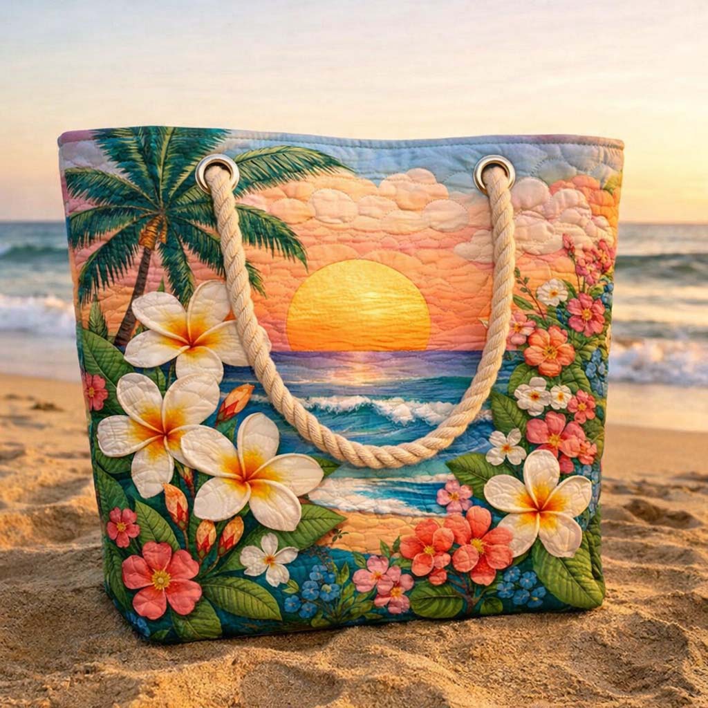 Linnea – Quiltad strandväska med tropiskt mönster