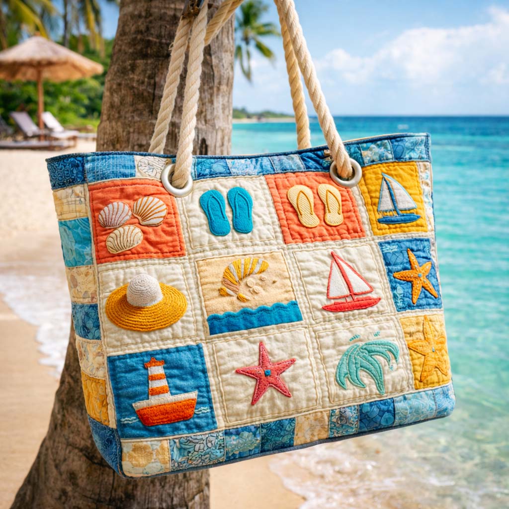 Ragnhild – Quiltad strandväska med havsmotiv