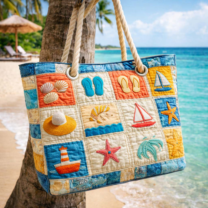 Ragnhild – Quiltad strandväska med havsmotiv