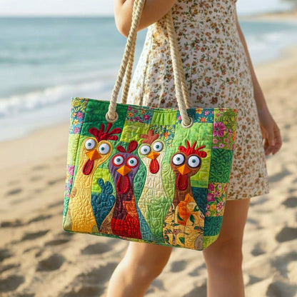 Annika – Quiltad toteväska med roliga hönsmotiv