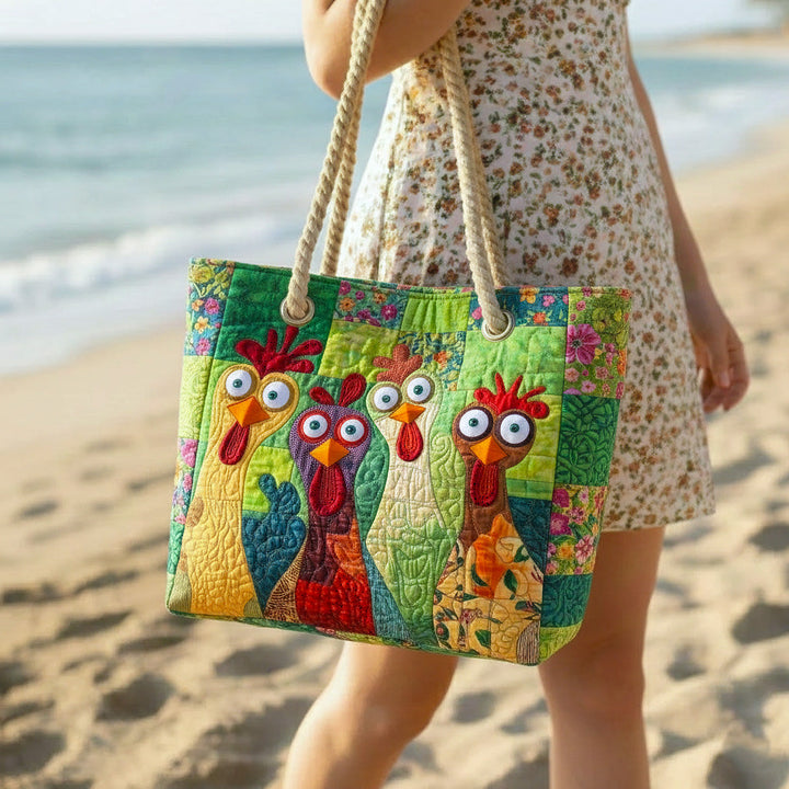 Annika – Quiltad toteväska med roliga hönsmotiv