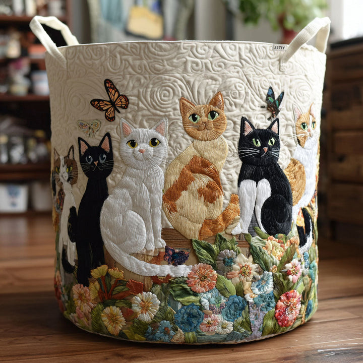 Kristina – Quiltad förvaringskorg med kattmotiv