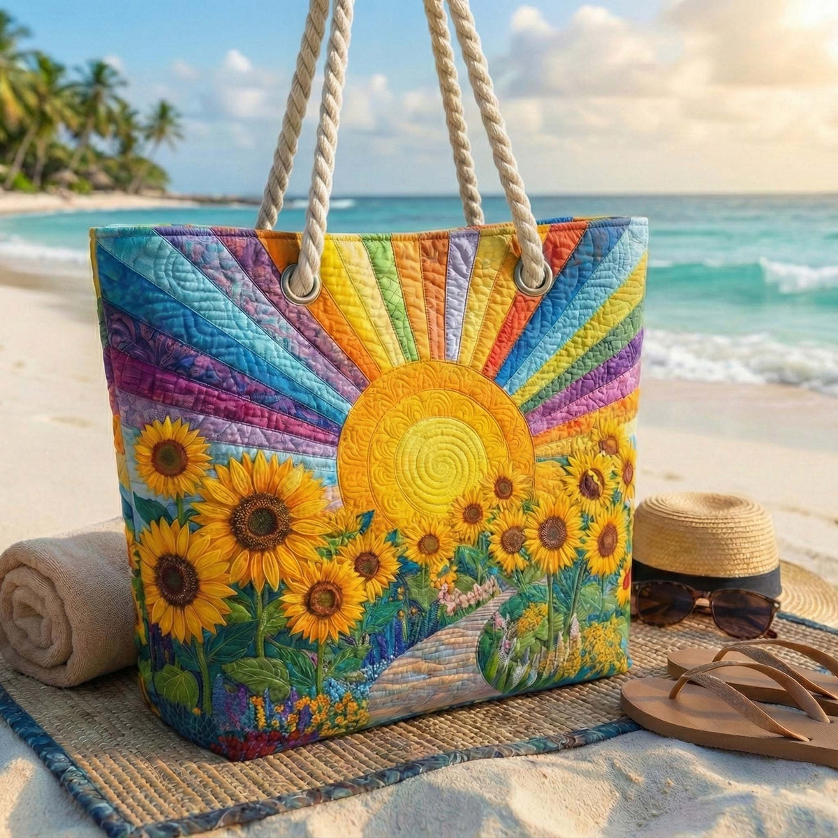 Karin – Quiltad strandväska med solmotiv