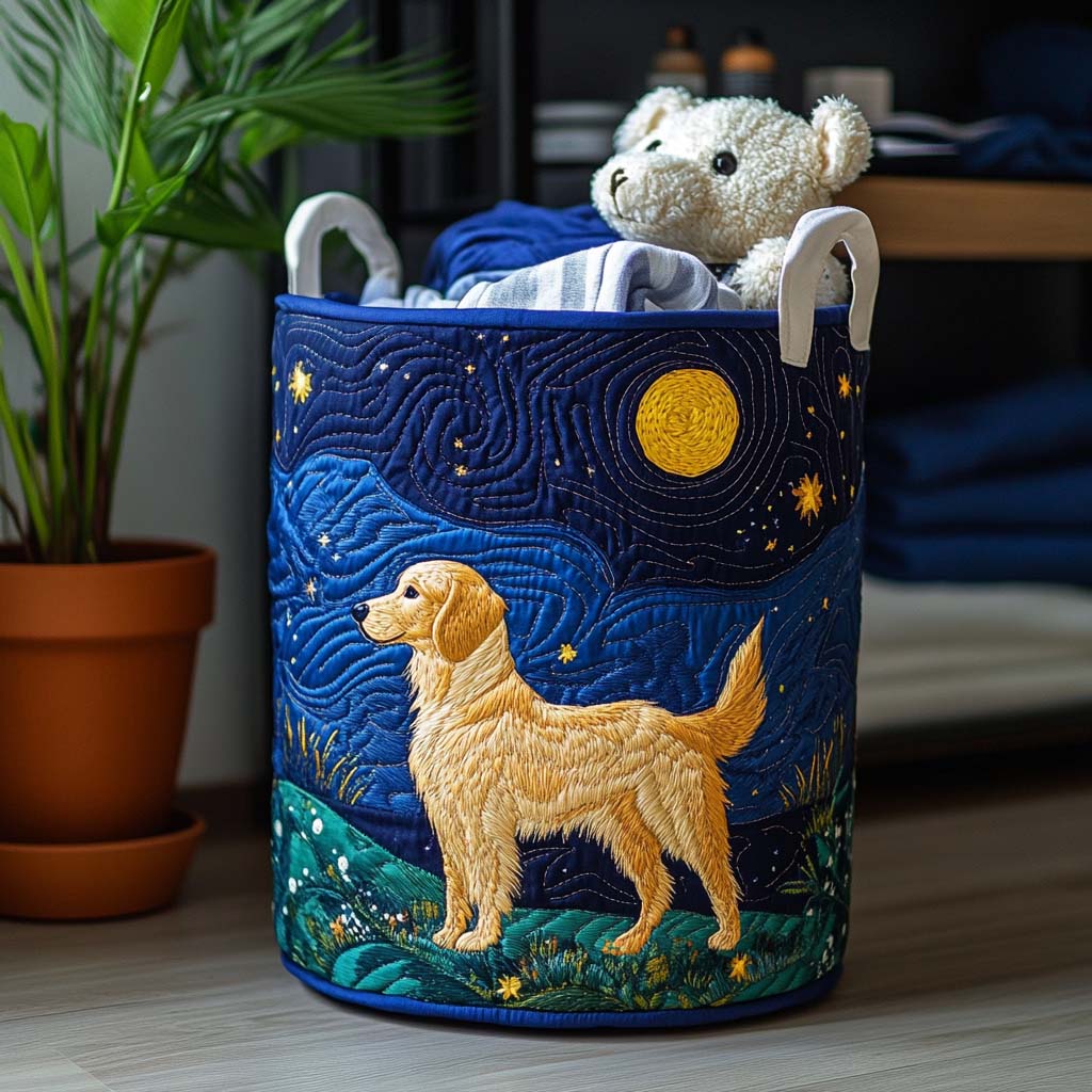 Magdalena – Quiltad förvaringskorg med hundbroderi