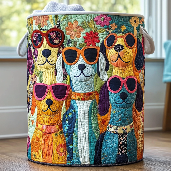 Rebecka – Quiltad förvaringskorg med hundmotiv