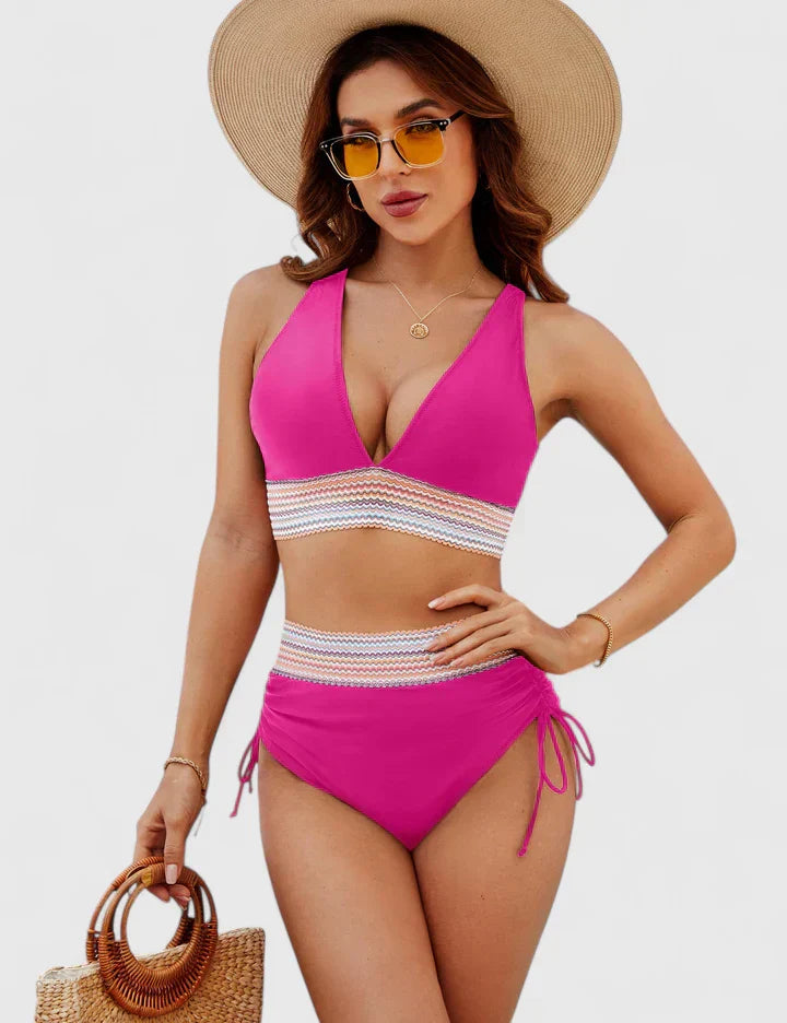 Frida – Bikini med hög midja och vågmönster