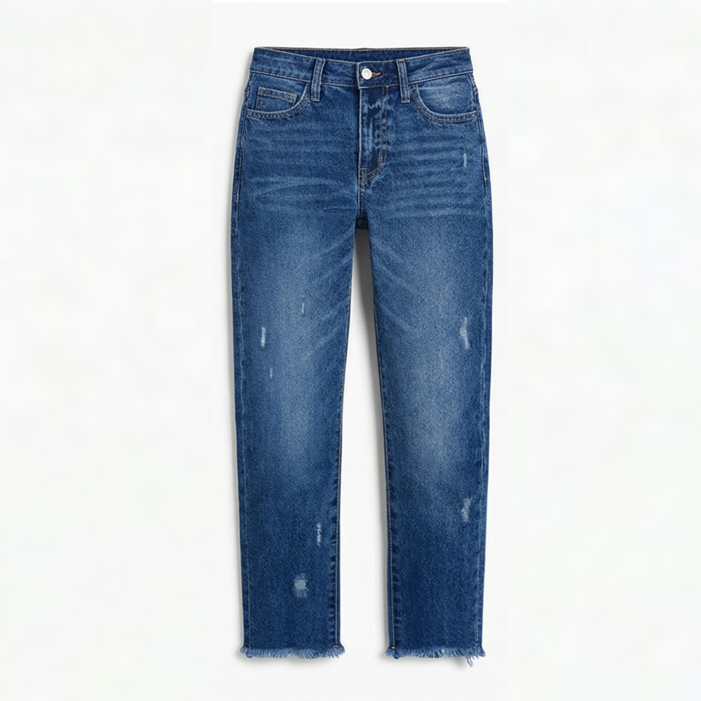 Elna – Rakskurna jeans med fransad kant