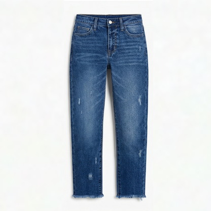 Elna – Rakskurna jeans med fransad kant