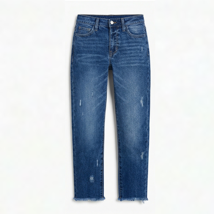 Elna – Rakskurna jeans med fransad kant