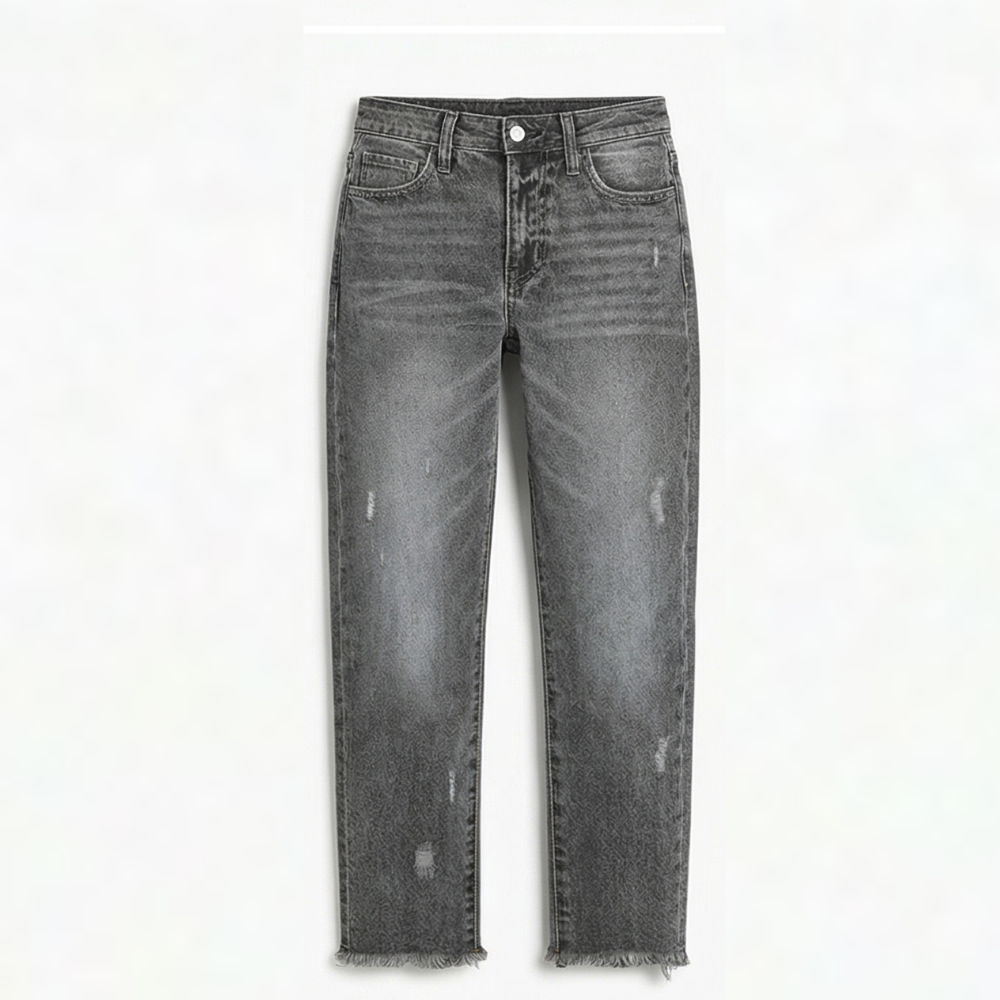Elna – Rakskurna jeans med fransad kant