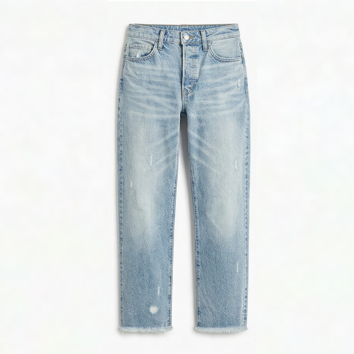 Elna – Rakskurna jeans med fransad kant
