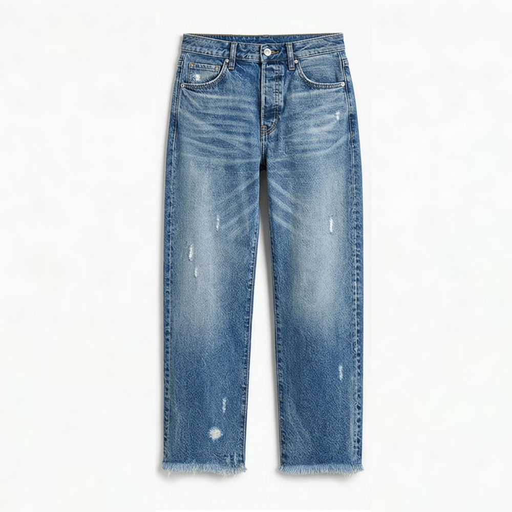 Elna – Rakskurna jeans med fransad kant