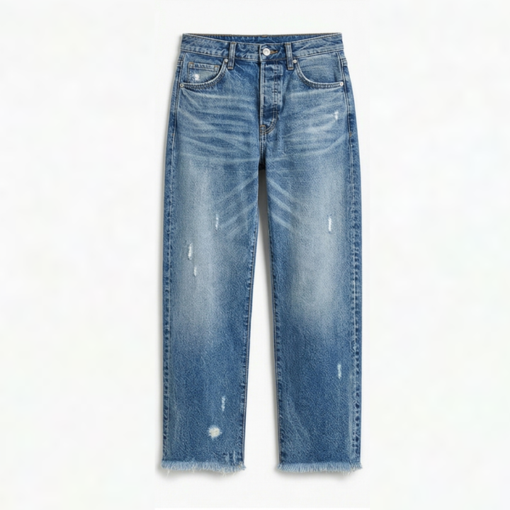 Elna – Rakskurna jeans med fransad kant