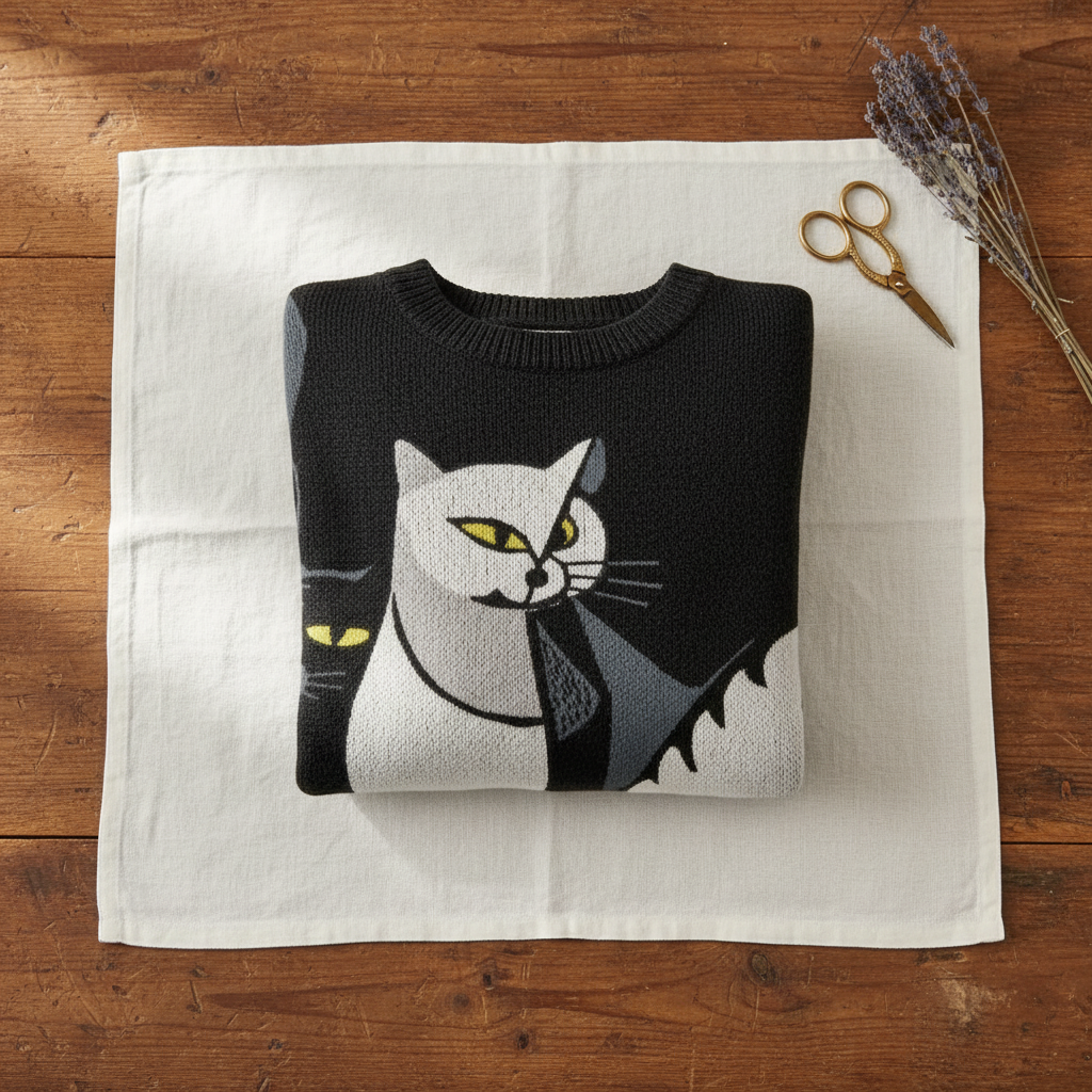 Yvonne – Stickad tröja med grafiskt kattmotiv