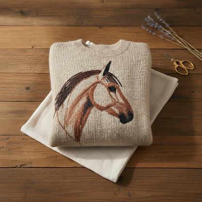 Rebecka – Stickad tröja med hästmotiv