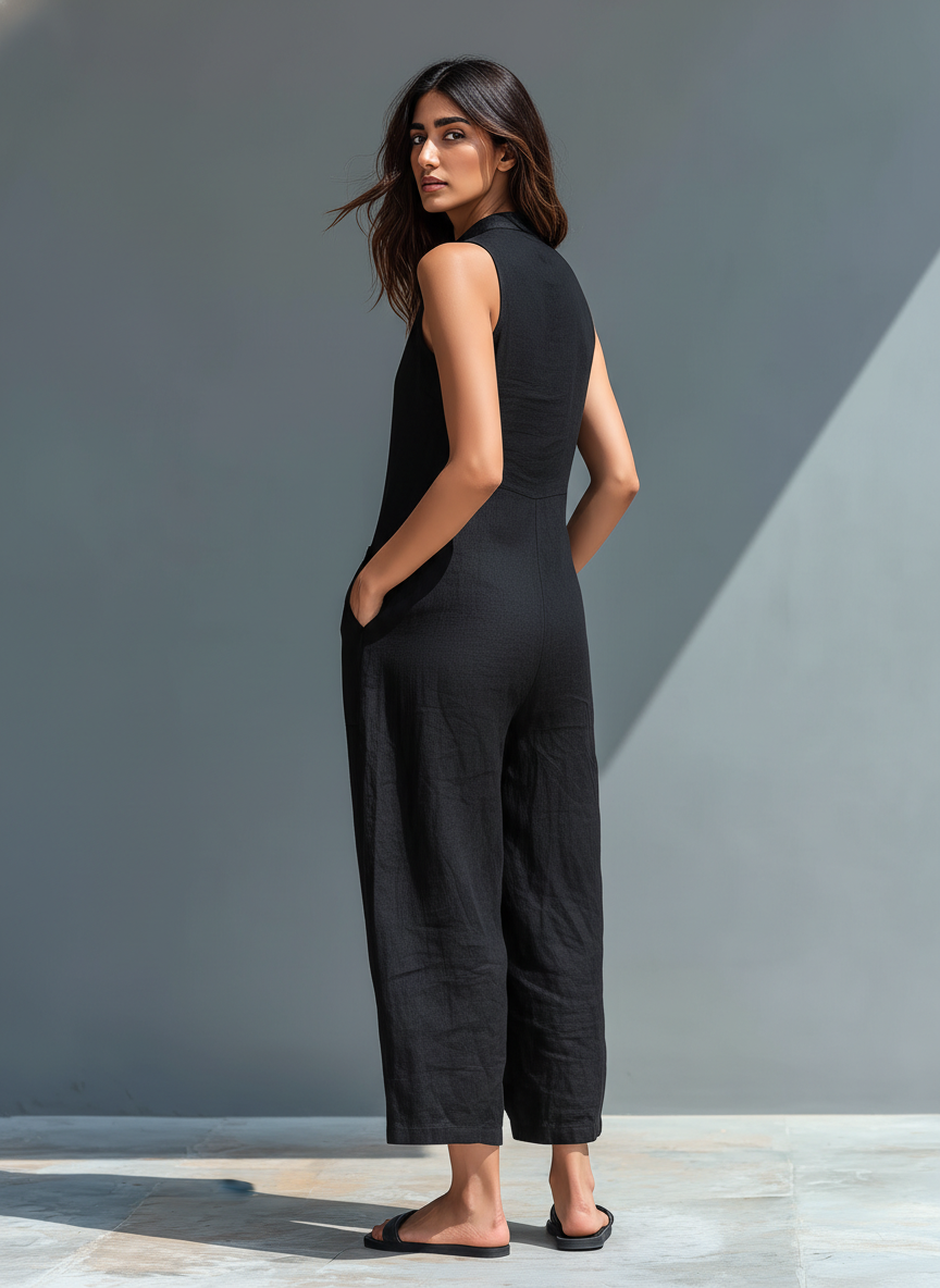 Eugenia – Avslappnad jumpsuit med mandarkrage