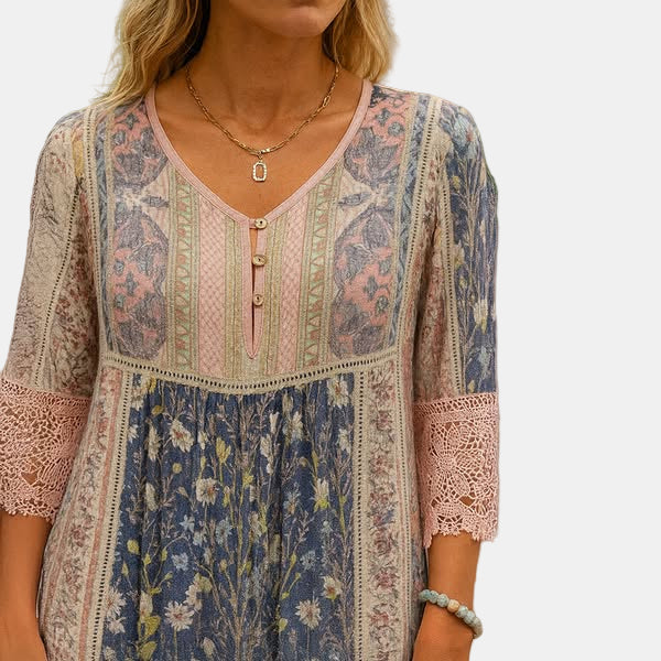 Sonja – Vintage spetsklänning med tryck