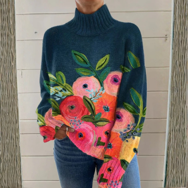 Selma – Stickad polotröja med blomtryck