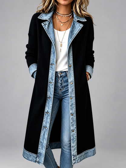 Beata – Lång kappa med denimdetaljer
