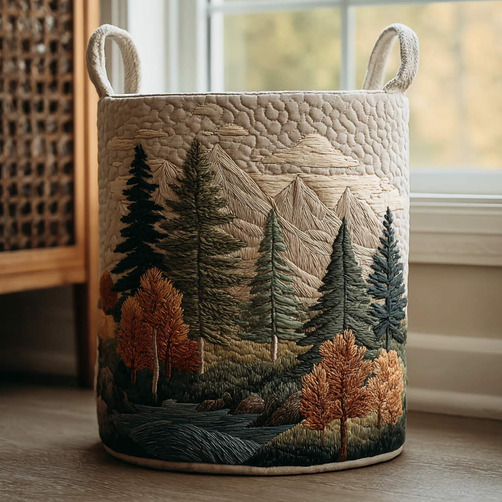 Mona – Quiltad tvättkorg med naturmotiv