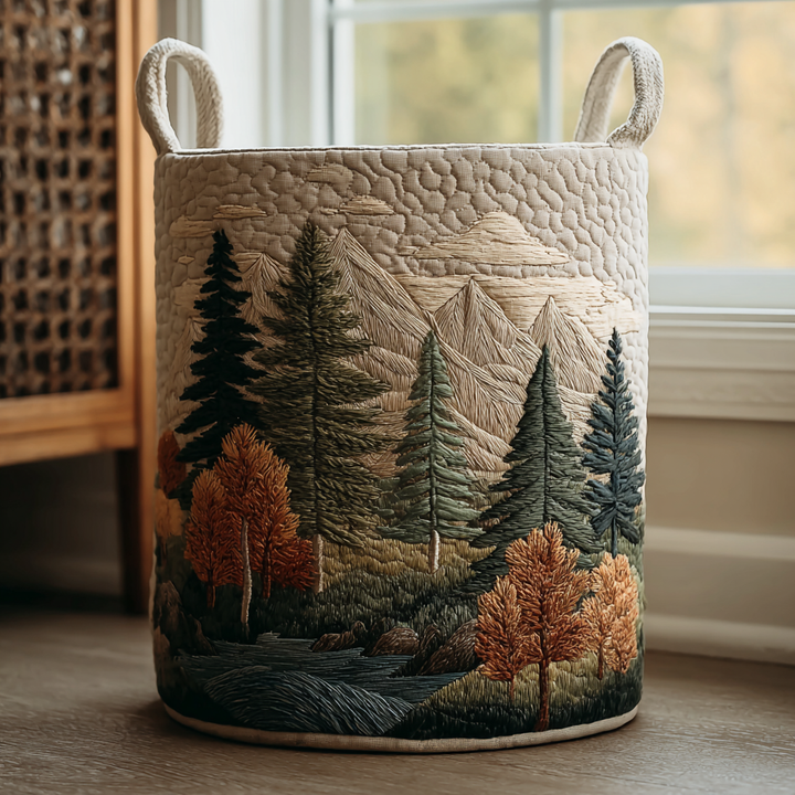 Mona – Quiltad tvättkorg med naturmotiv