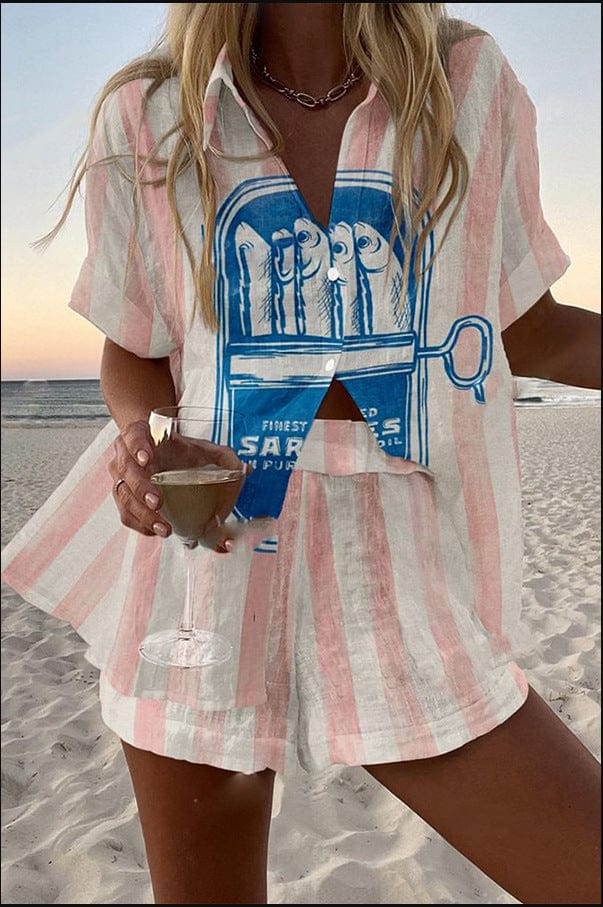 Karin – Randigt strandset med grafiskt tryck