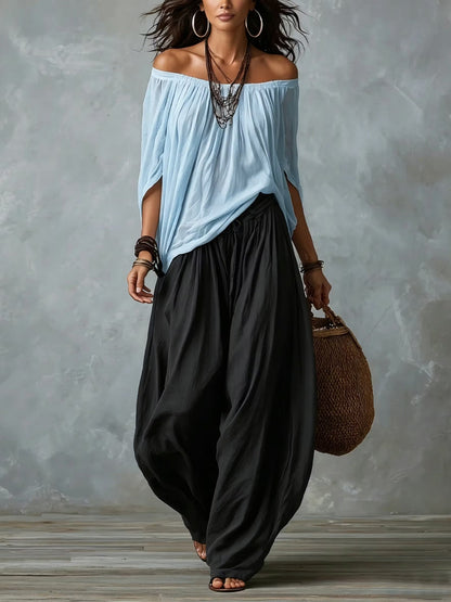 Birgitta – Bohemiskt off-shoulder tvådelat set
