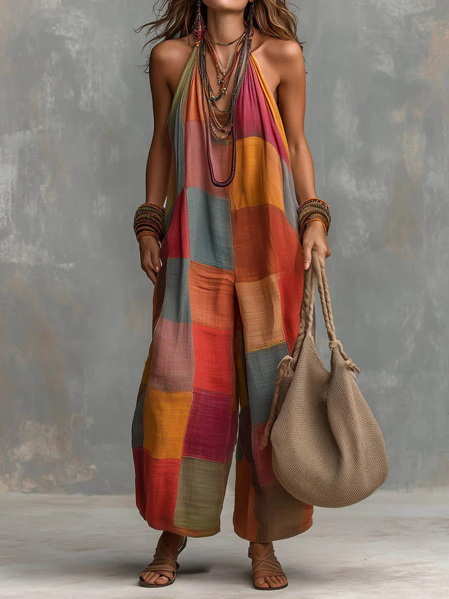 Ellen – Boho jumpsuit med patchworkmönster