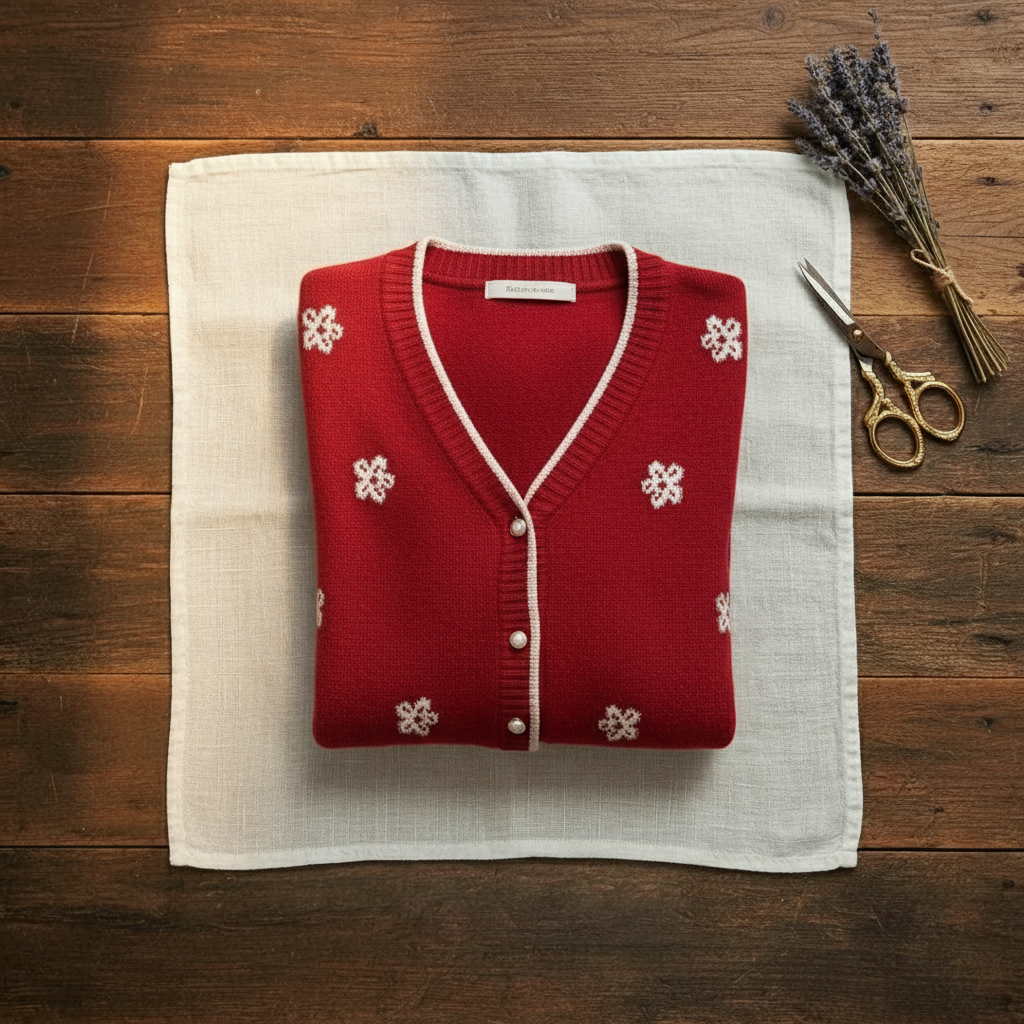 Carola – Stickad kofta med blomdetaljer