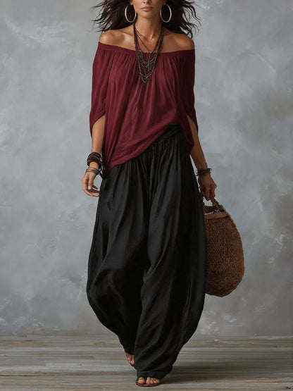 Birgitta – Bohemiskt off-shoulder tvådelat set