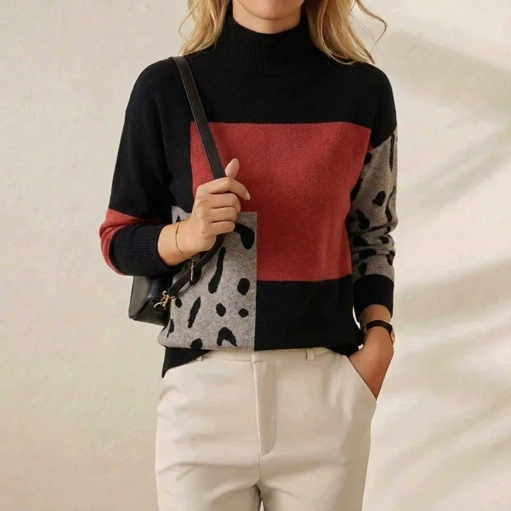 Tora – Stickad tröja med colour block-mönster