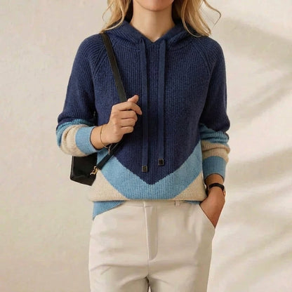 Lena – Stickad huvtröja med colour block-mönster