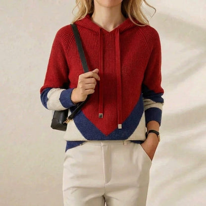 Lena – Stickad huvtröja med colour block-mönster