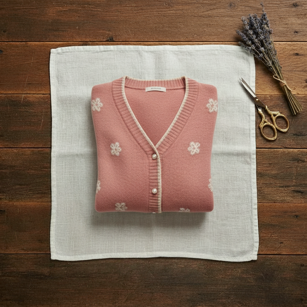 Carola – Stickad kofta med blomdetaljer