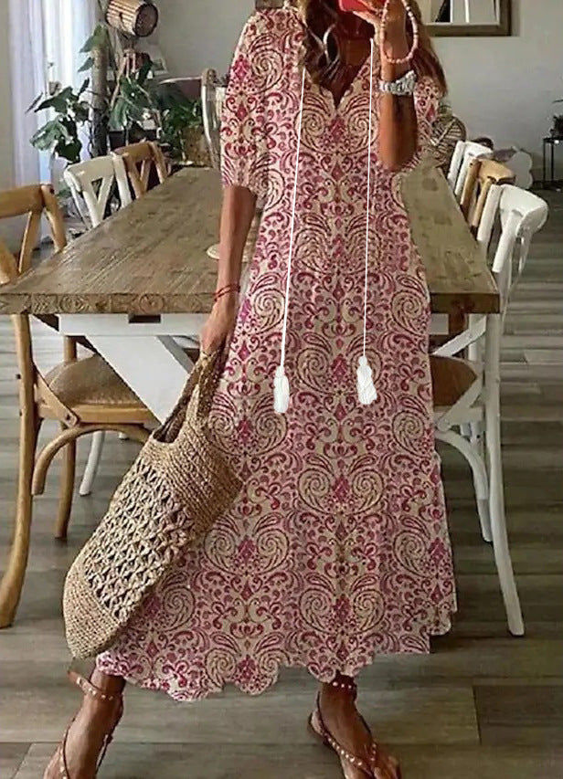 Emelie – Ledig maxiklänning med bohemiskt mönster