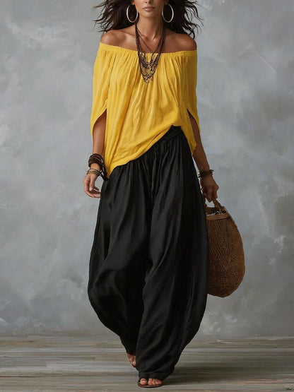 Birgitta – Bohemiskt off-shoulder tvådelat set