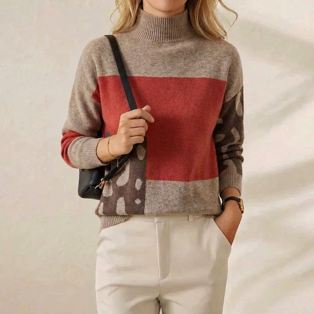 Tora – Stickad tröja med colour block-mönster