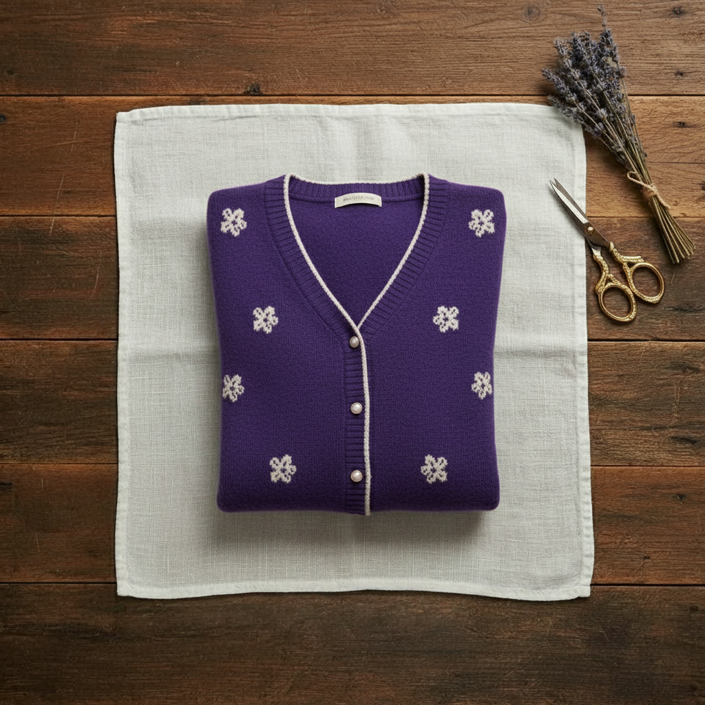 Carola – Stickad kofta med blomdetaljer