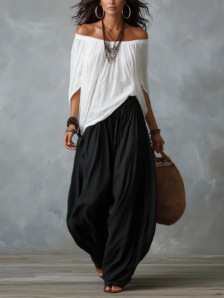 Birgitta – Bohemiskt off-shoulder tvådelat set