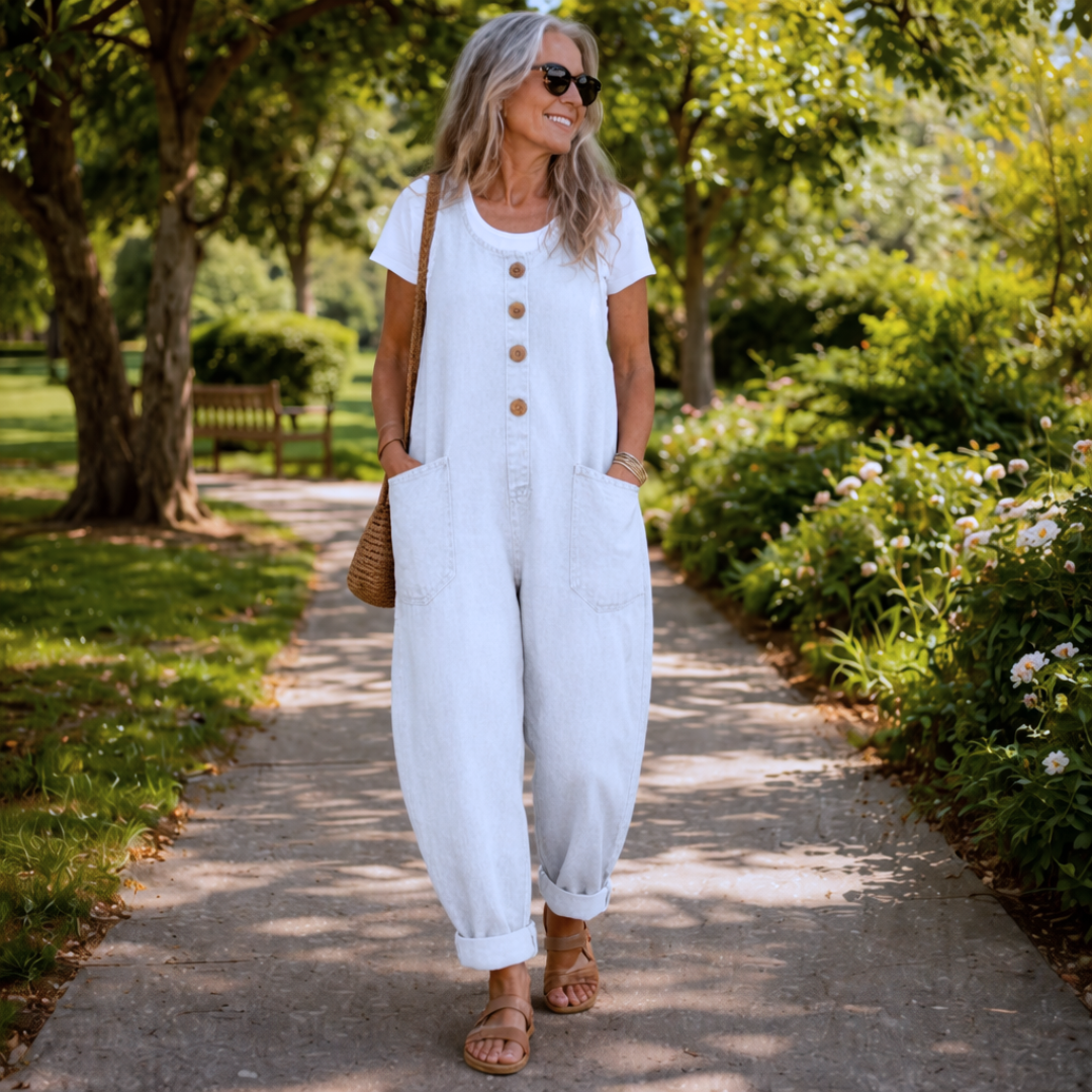 Lydia – Avslappnad hängseloverall i denim