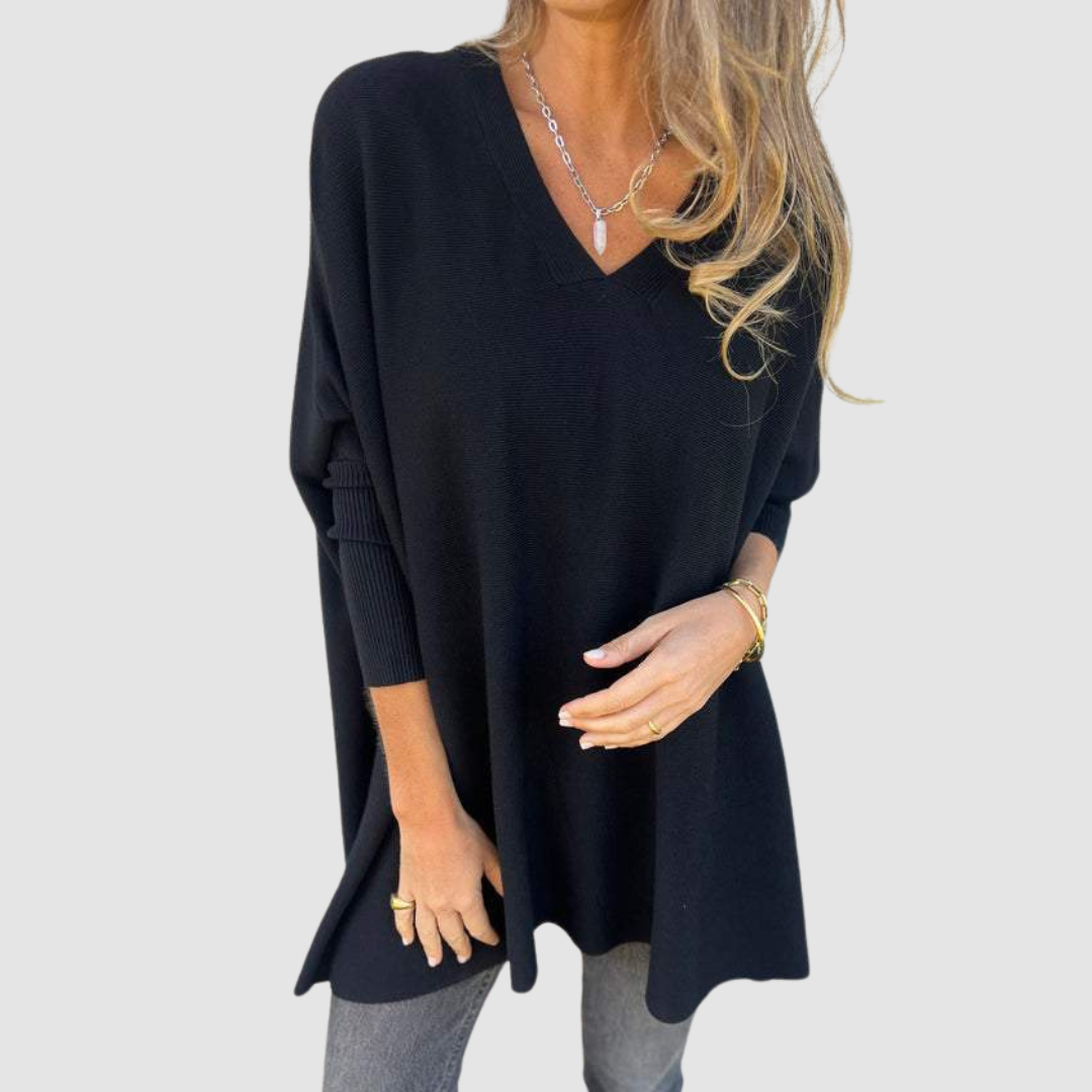 Ottilia – Oversized stickad tröja med V-ringning