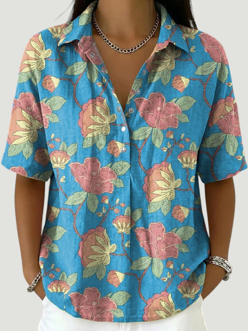 Sigrid – Elegant blommig v-ringad blus