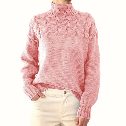 Carola – Stickad polotröja med flätverk