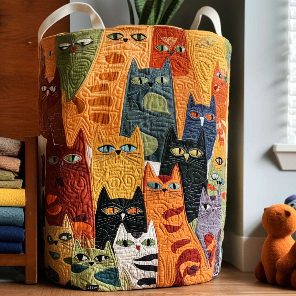 Vendela – Quiltad förvaringskorg med kattmotiv