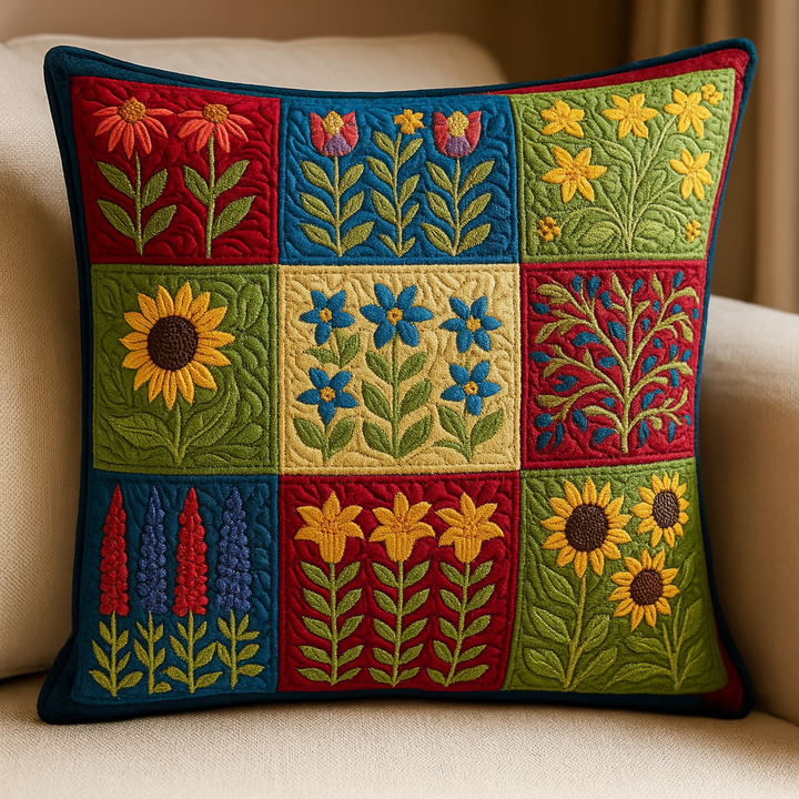 Margareta – Quilterat kuddfodral med blommönster