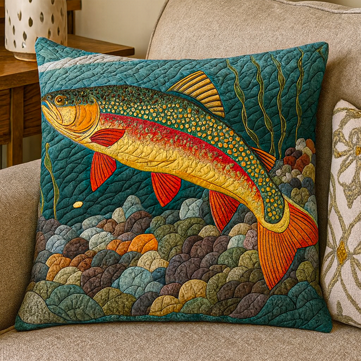 Monica – Quiltad kudde med fiskemotiv