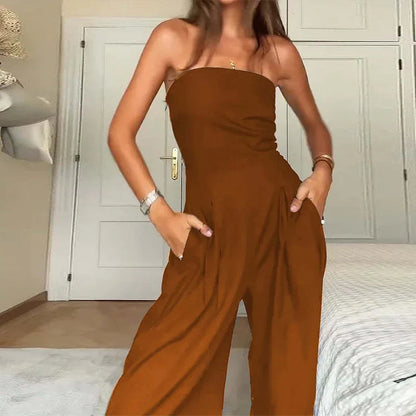 Elisabet – Axelbandsfri jumpsuit med vida ben