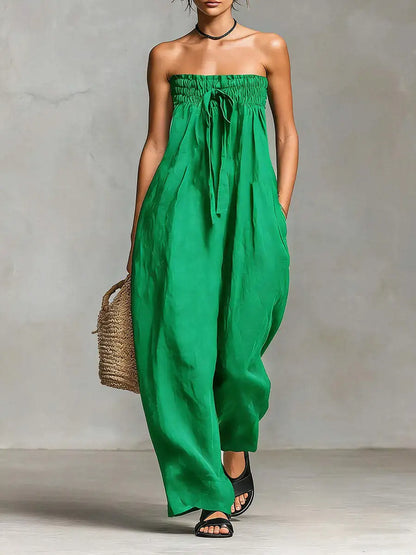 Teresia – Axelbandsfri jumpsuit med vida ben